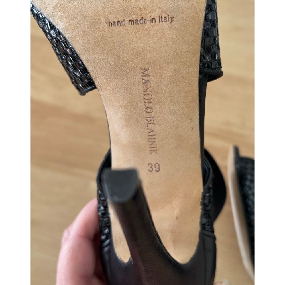 MANOLO BLAHNIK Black Patent Leather Woven Terreo High Heel Sandals $995 EU 39 - Picture 8 of 12